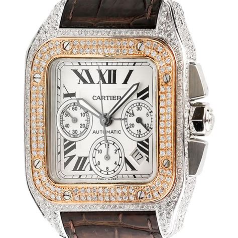 cartier santos 100 diamond|cartier santos 100 diamond bezel.